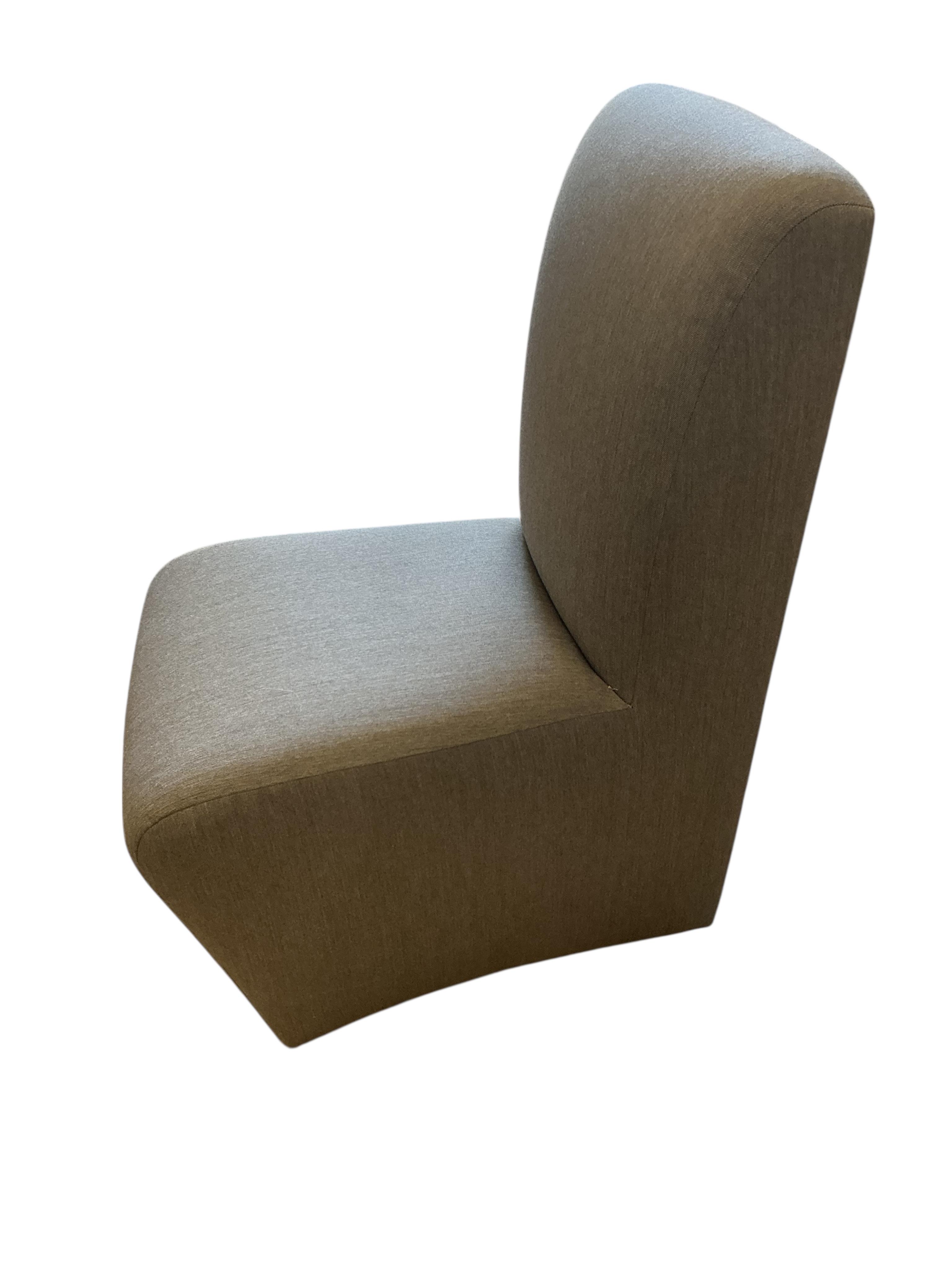 A set of ten Contemporary J Roberts Scott grey fabric “Wedge” dining chairs, width 48cm, depth 64cm, height 94cm